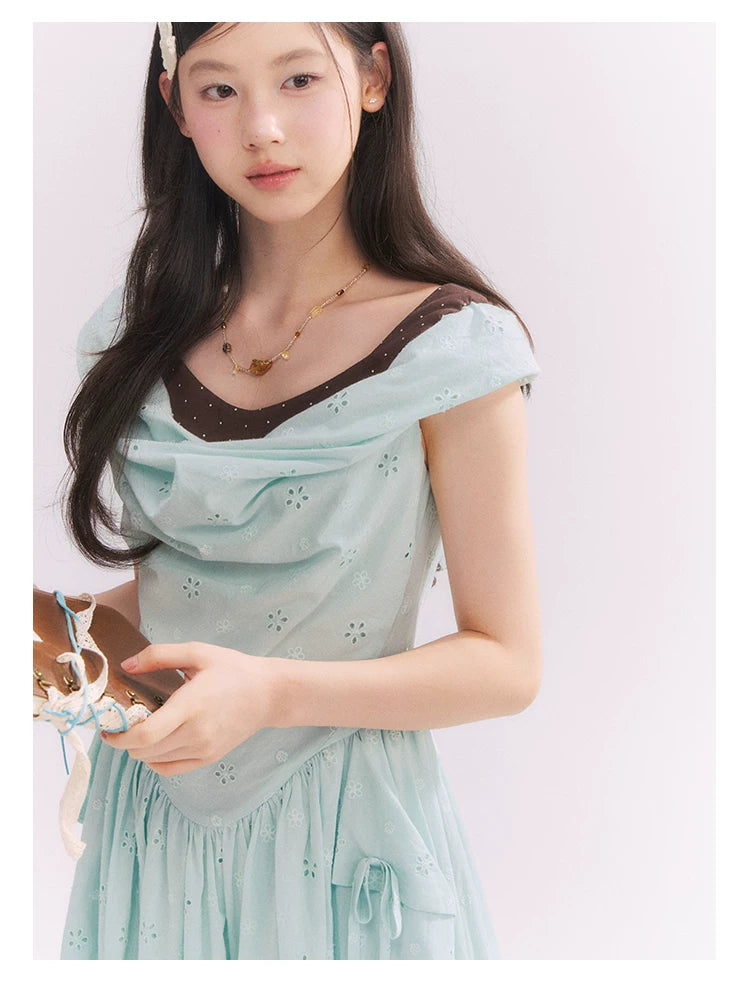 “Heartfelt Rendezvous” Mint Green French Embroidered Cutout Dress