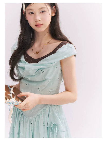 “Heartfelt Rendezvous” Mint Green French Embroidered Cutout Dress