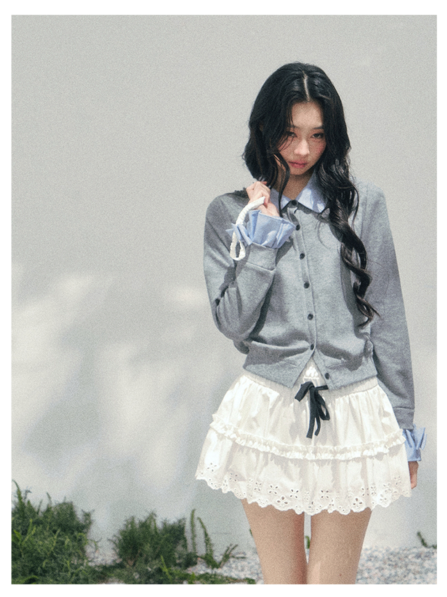 少也眼 “Hyde’s Diary” Layered Polo-Collar Knit Cropped Top