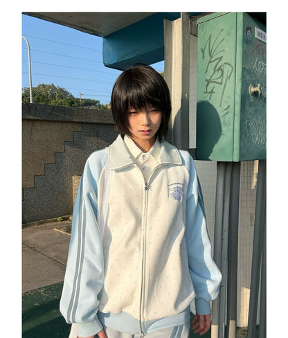 "Spring Breeze" Blue & White Polka Dot Track Jacket