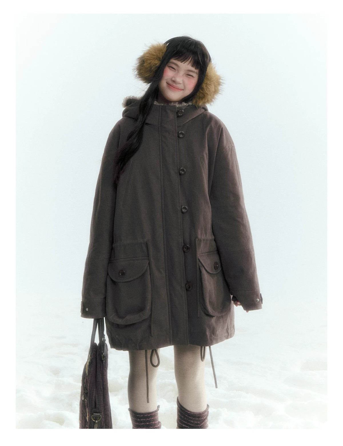 Horridale - Vintage Washed 90% White Duck Down Parka with Faux Fur Hood - Coffee Brown