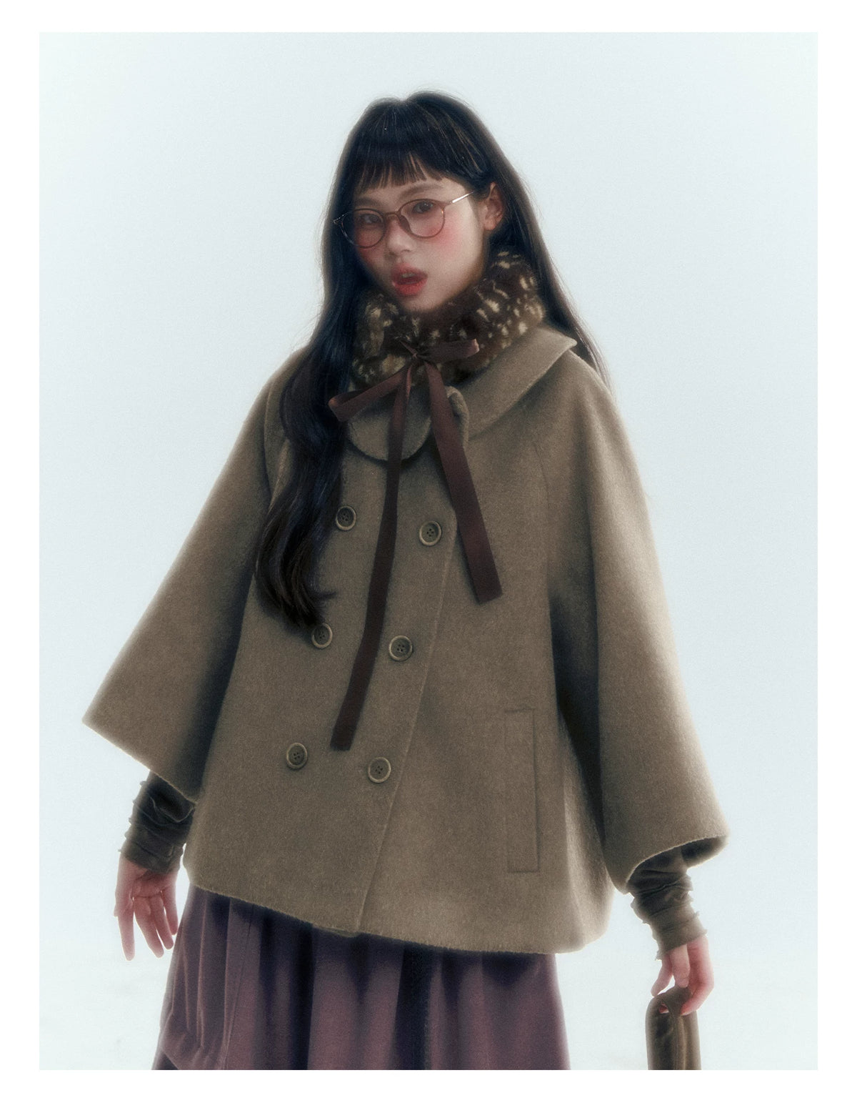 Horridale - Asymmetric Peter Pan Collar Wool-Blend Cape Coat – Oatmeal Beige