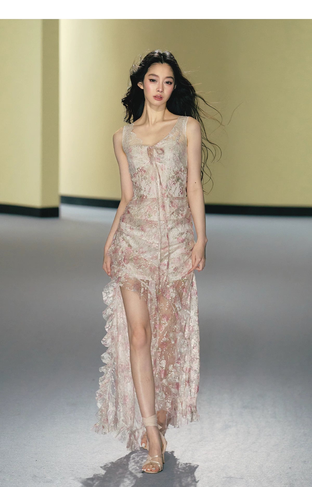 "Blush Mirage" Floral Lace Slip Maxi Dress