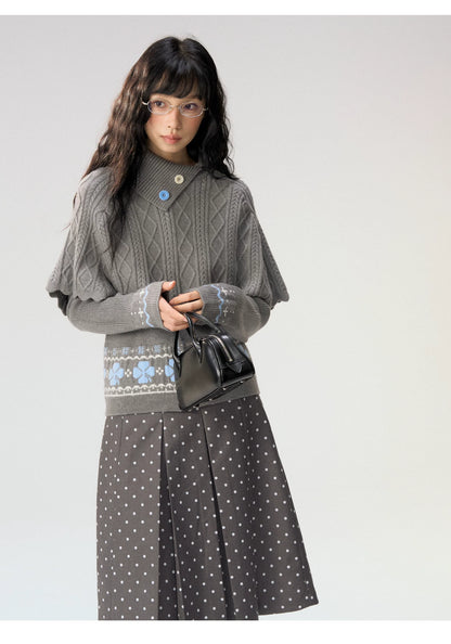 [CAN] "Witch's Wings" Gray Jacquard Knit Set (Cape Shawl / Cardigan)