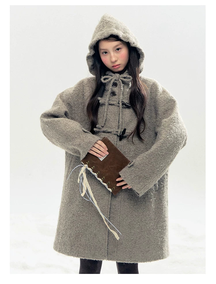 "Pinecone Post" Frost Gray Hooded Down Duffle Coat