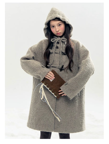 "Pinecone Post" Frost Gray Hooded Down Duffle Coat