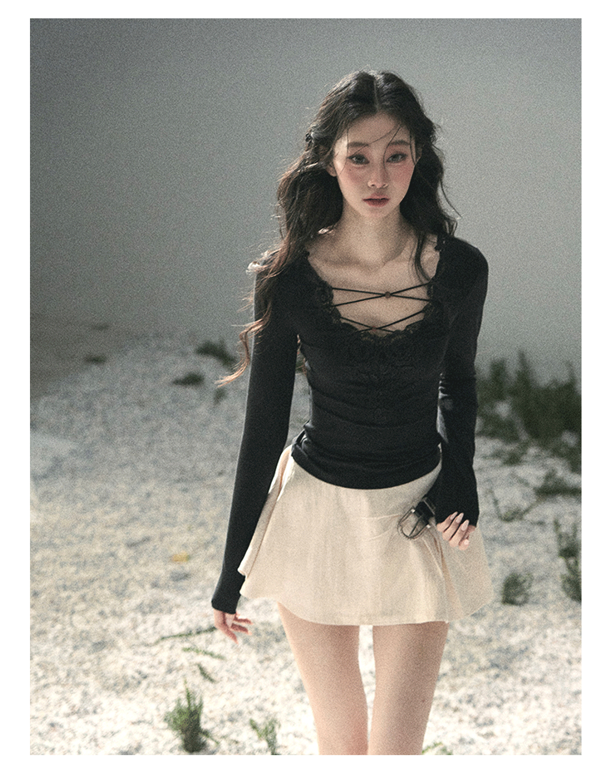 “Lace Summer Haven” Midnight Black Lace V-Neck Top