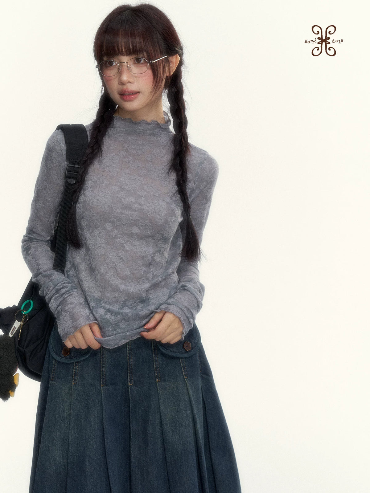 “Everyday Mist” Jacquard Lace Layering Top ( Ivory / Fog Gray )