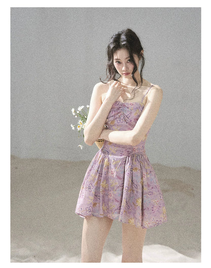 "Iris Bloom" Purple Iris Cami Mini Dress