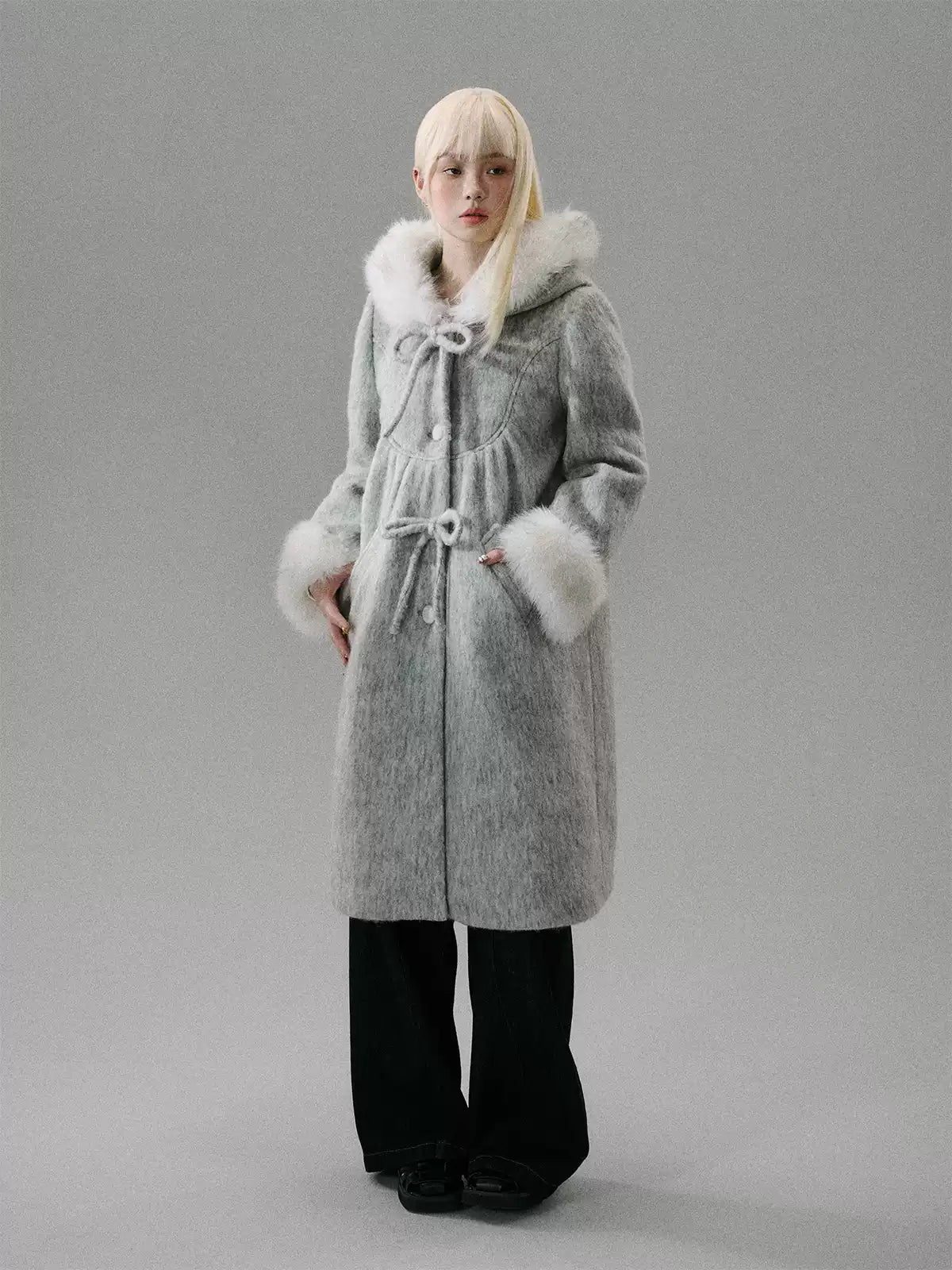 LOST FOREST - Gray 60% Wool Doll-Inspired Cape Coat