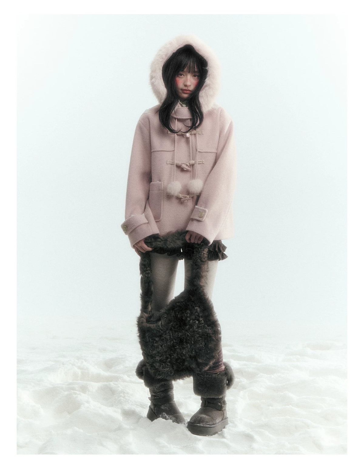Horridale - Preppy Hooded Wool-Blend Duffle Coat with Pom-Pom Details – Mist Pink