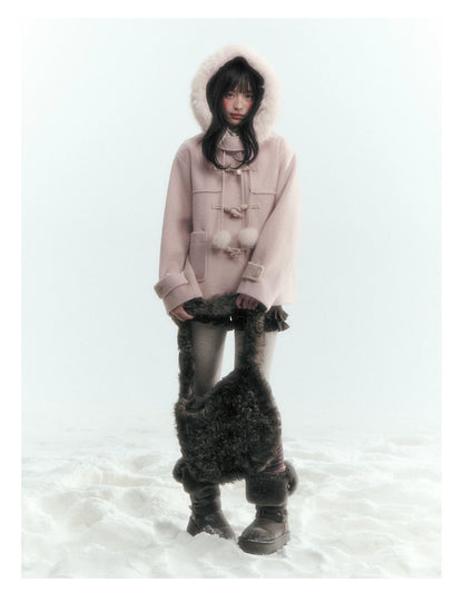 Horridale - Preppy Hooded Wool-Blend Duffle Coat with Pom-Pom Details – Mist Pink