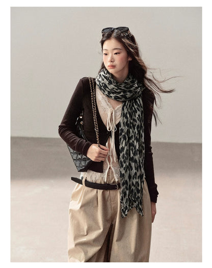 AOMALM - Korean-Style Leopard Print Shawl Scarf