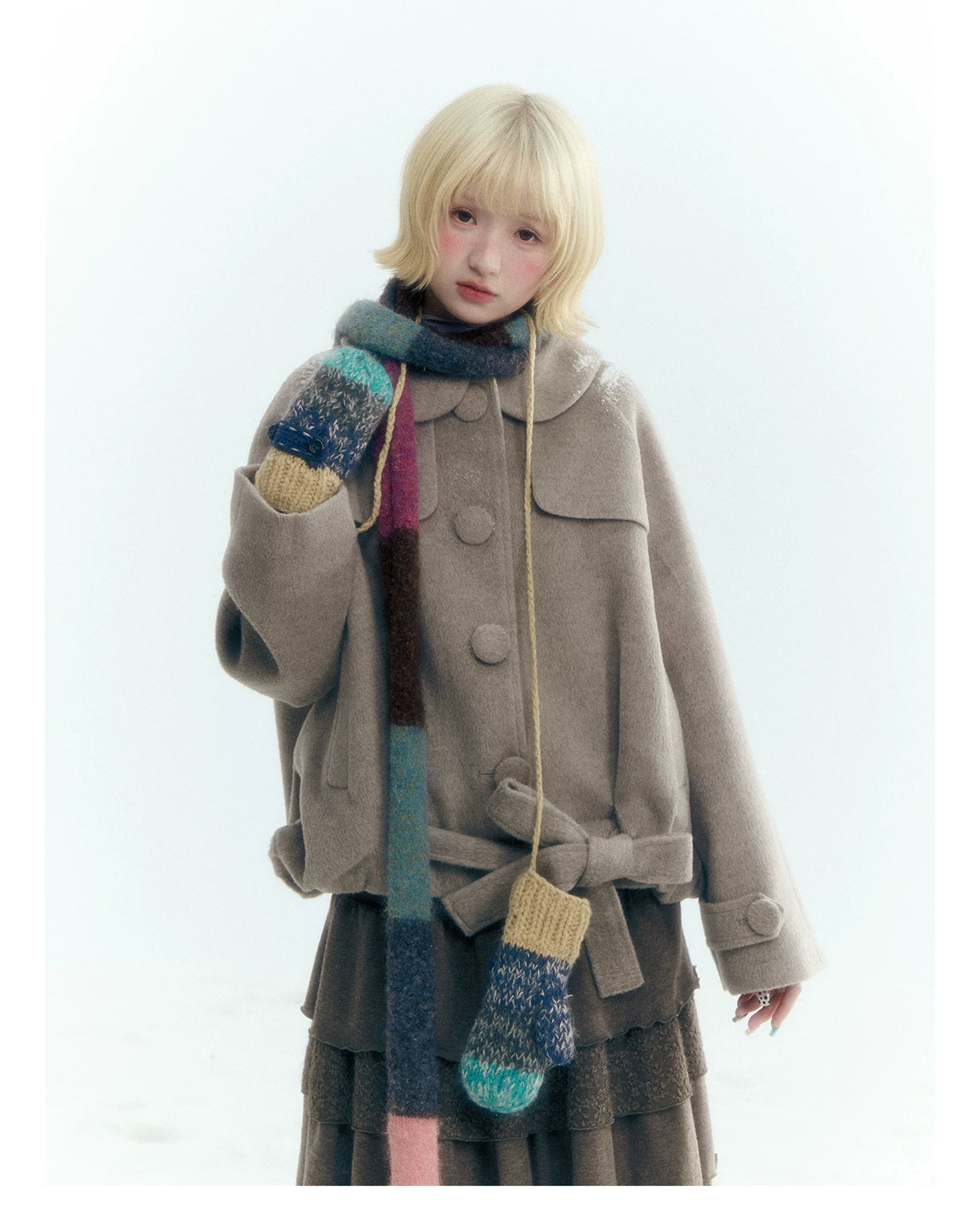 Short Cocoon Wool-Blend Coat (Taro Purple / Oatmeal Gray)