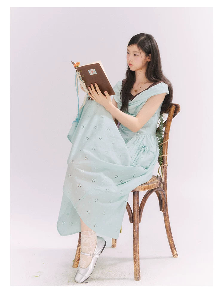 “Heartfelt Rendezvous” Mint Green French Embroidered Cutout Dress