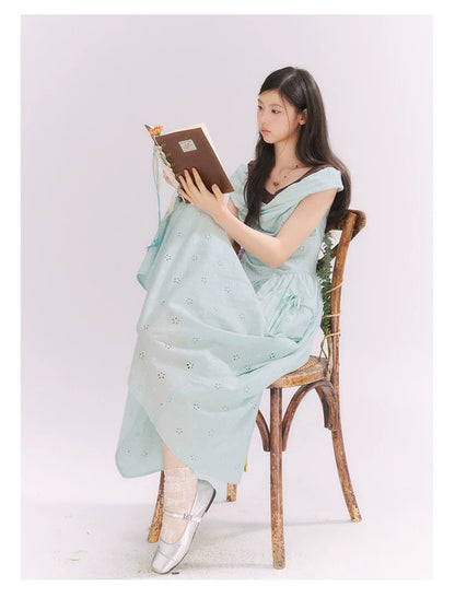 “Heartfelt Rendezvous” Mint Green French Embroidered Cutout Dress