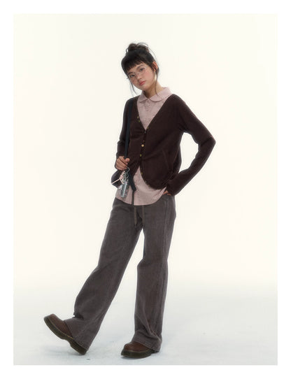 "A Season Called Autumn" Coffee Brown Vintage Washed Wide-Leg Utility Pants