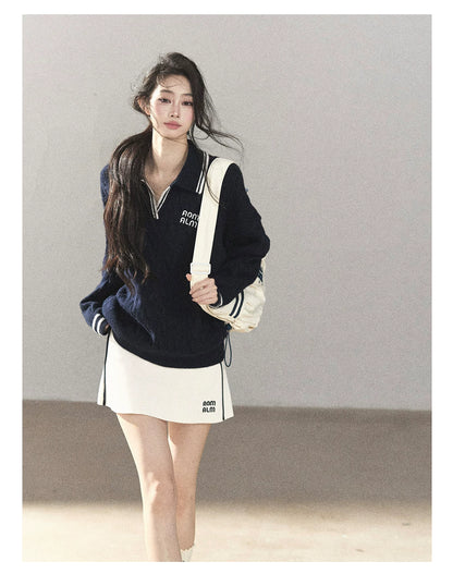 AOMALM - "Navy in Negative Space" Navy Academy-Style Knit Two-Piece Set