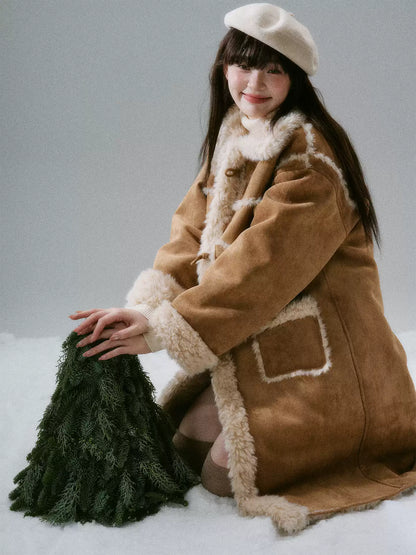 LOST FOREST - Cream Oak Vintage Collegiate Faux Fur-Lined Toggle Coat – Warm Orange Brown