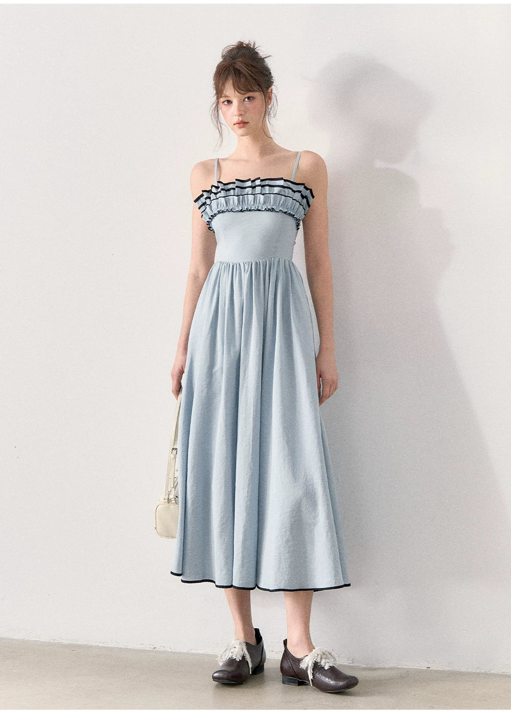 [TMMG] French Vintage Ruffle Dress & Cropped Knit Cardigan Set