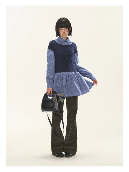 "Holiday Blues" Blue Plaid Bow Shirt Mini Dress