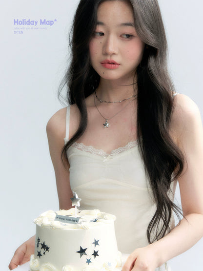 "First Confession" Ivory Lace Bow Cami Top