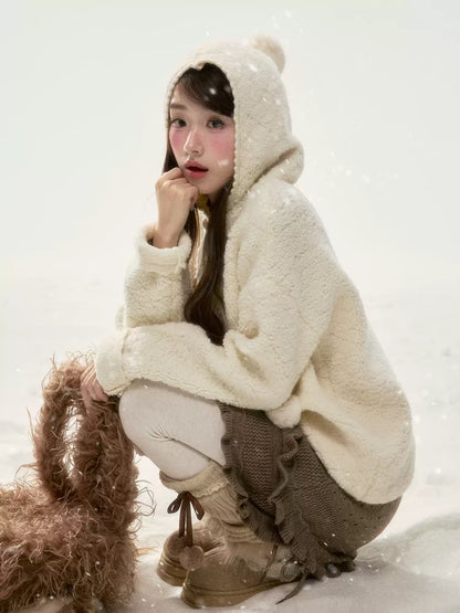 BIBIBENCY - Cream Beige Faux-Shearling Short Jacket