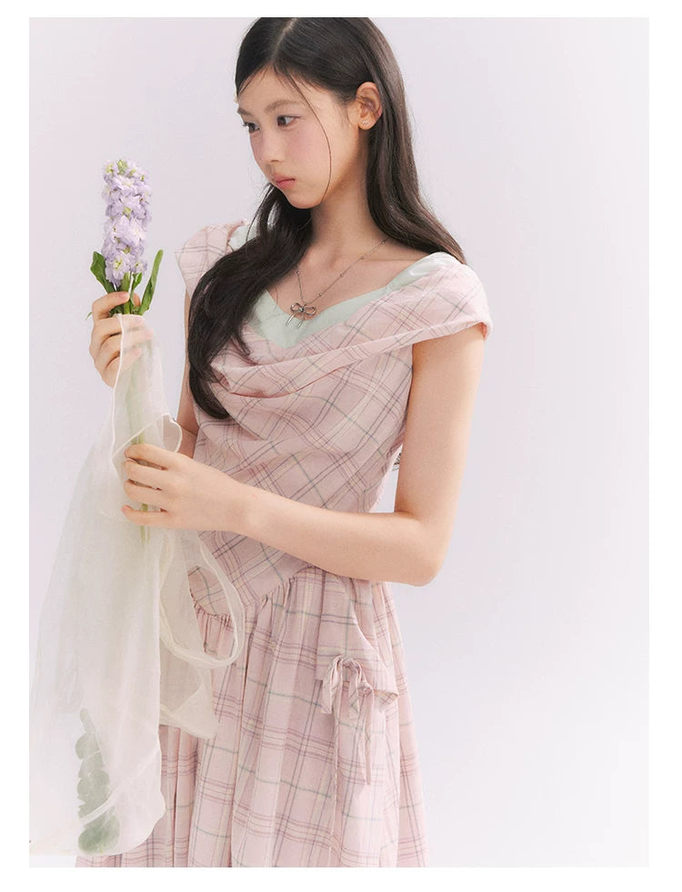 “Heartfelt Rendezvous” Pink Plaid Maxi Dress
