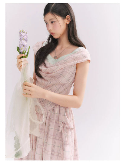 “Heartfelt Rendezvous” Pink Plaid Maxi Dress