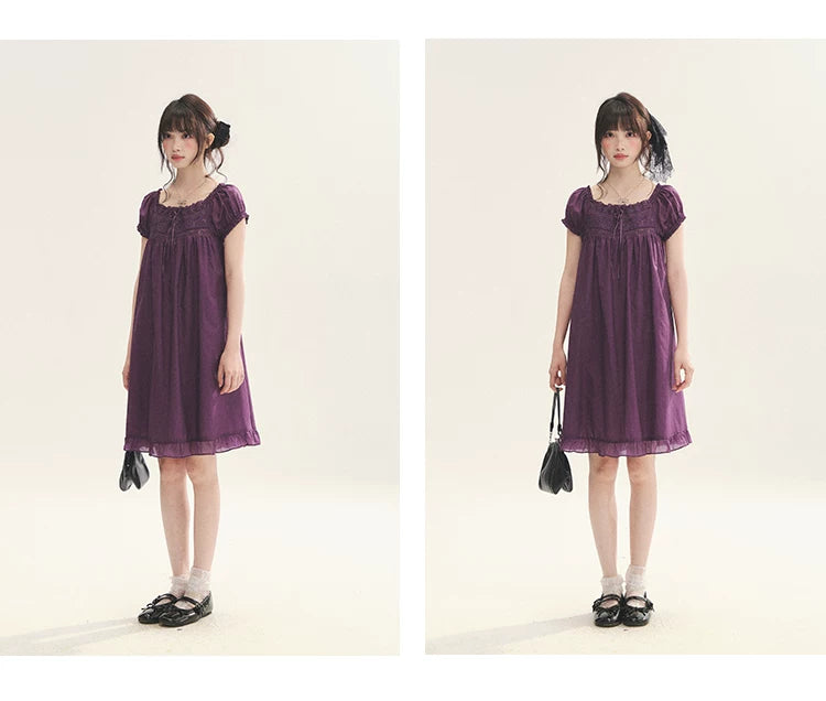 "Berry Breeze" Grape Purple Lace Square Neck Dress