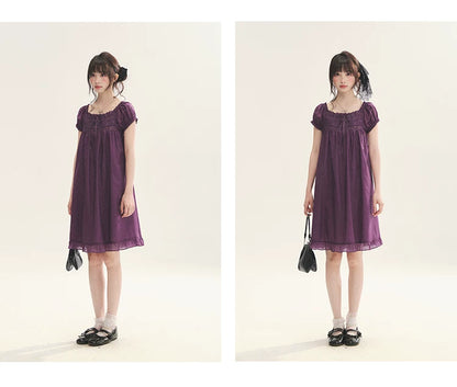 "Berry Breeze" Grape Purple Lace Square Neck Dress