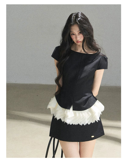 "Her Black & White Poem" Elegant Contrast Two-Piece Set