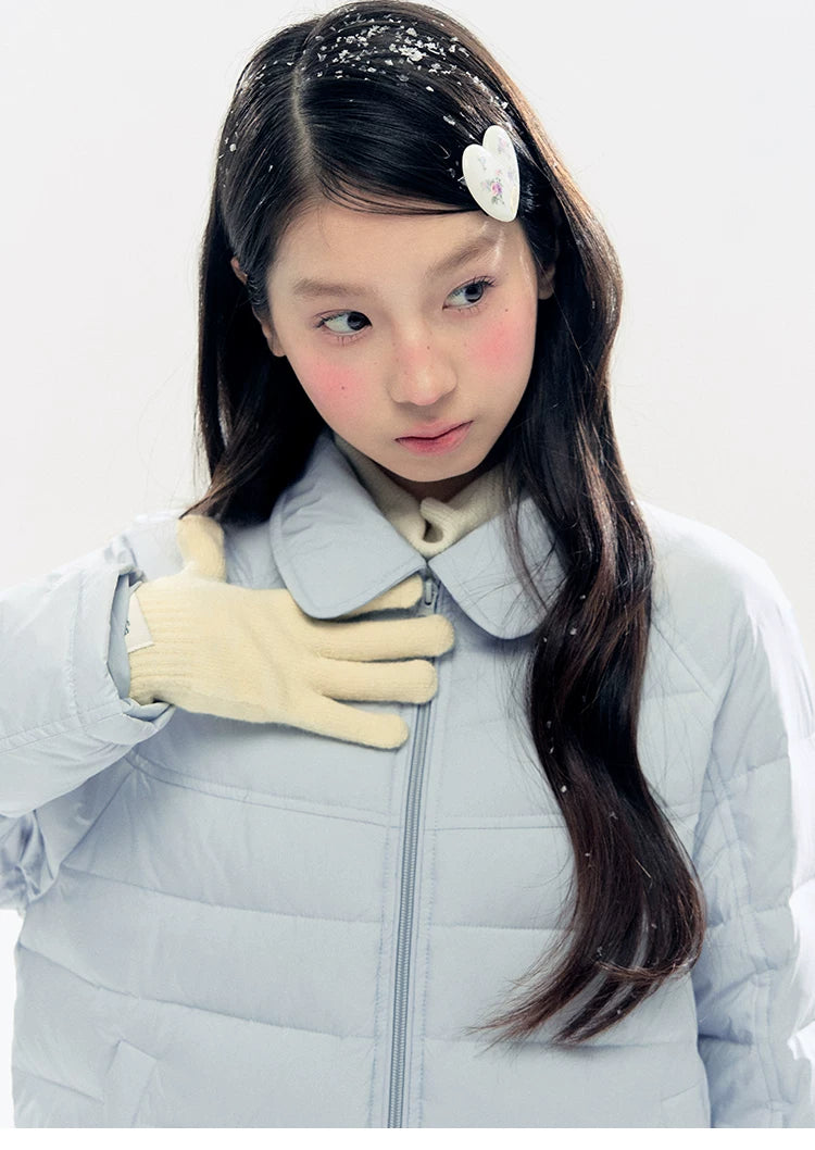 "Lily of the Valley Keepsake" Cropped Down Puffer Jacket (Pearl Beige/ Cloud Blue)