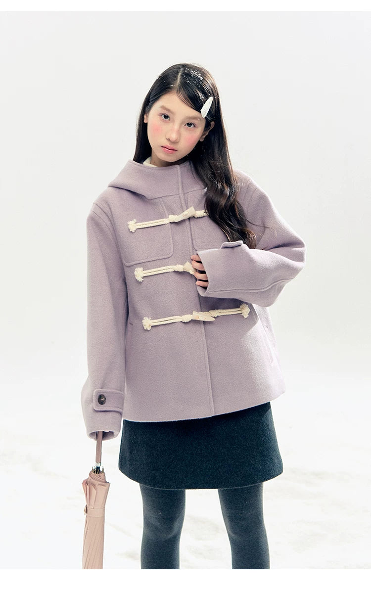 "Velvet Snowfall" Purple Mist Hooded Quilted Wool-Touch Duffle Coat