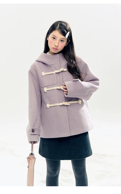 "Velvet Snowfall" Purple Mist Hooded Quilted Wool-Touch Duffle Coat