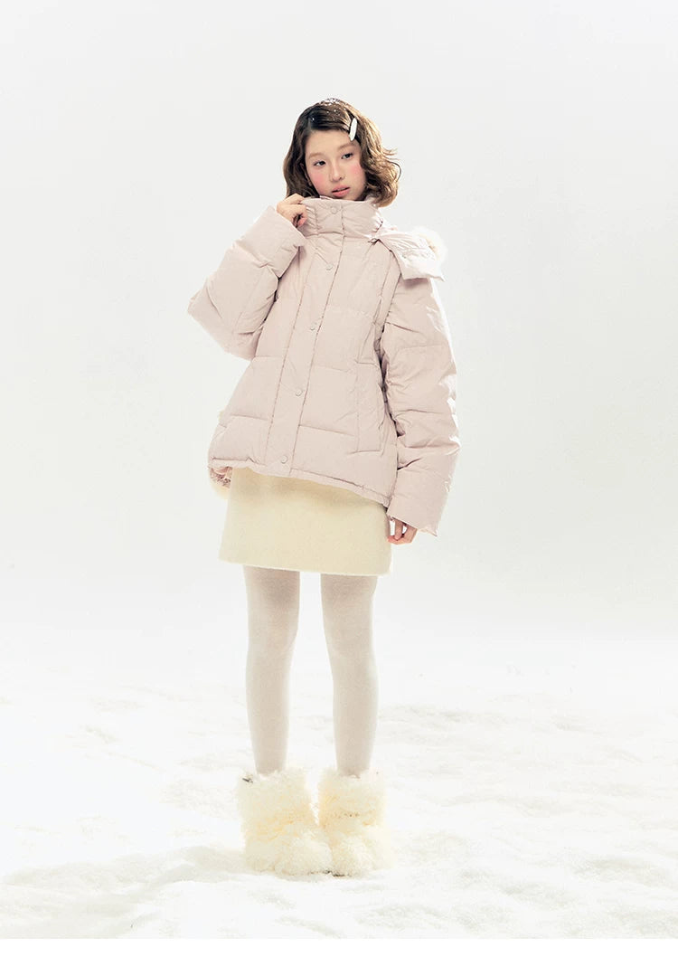 "Blush Cloud Haven" Misty Pink 2-Way Detachable Sleeve Down Jacket & Vest