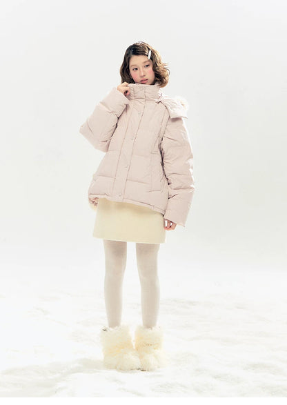 "Blush Cloud Haven" Misty Pink 2-Way Detachable Sleeve Down Jacket & Vest