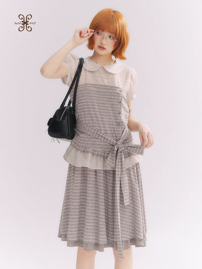 “Old Keepsake Letters” Frost Gray Doll Collar Lace Two-Piece Set
