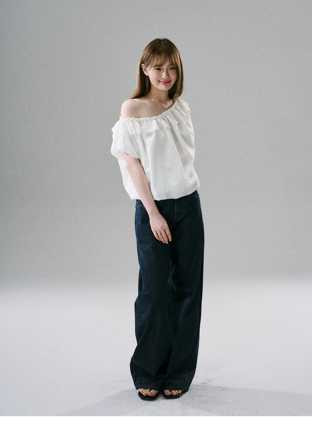 LOST FOREST - Natural Linen-Blend Drawstring Shoulder Top