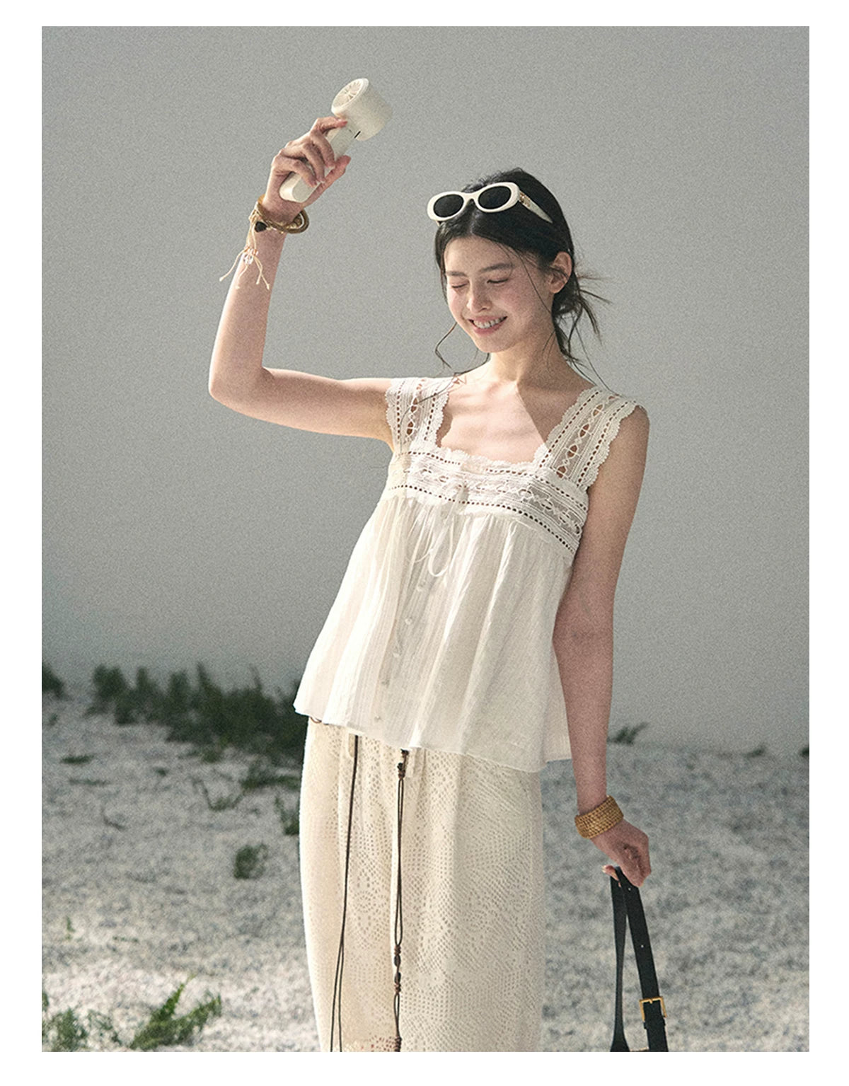 “Summer Light Through Veil” Ivory Lace Babydoll Blouse