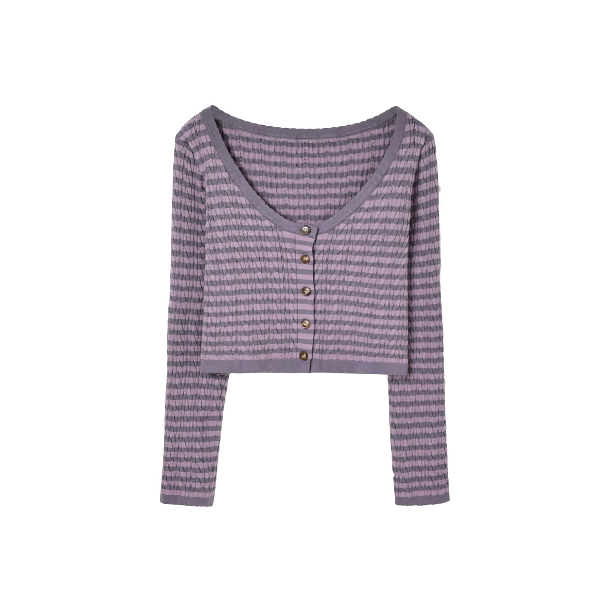 KYOUKO - Lavender Striped Cardigan, Mesh Top, Lace Cami & Ribbon Skirt Set