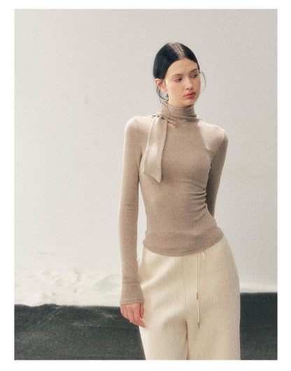 181225 “Pure Tone Essential” Semi-High Neck Soft Knit Base Top - Milk Tea Beige