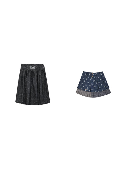 "Starry Miu" Layered Knit Collection (Dusty Blue Cardigan / Polka Dot Skirt)