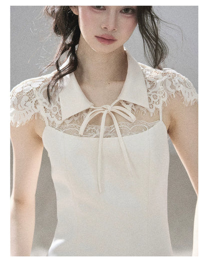 "Moonlit Rose Sonata" Cream Ivory Lace Mini Dress & Cape Set