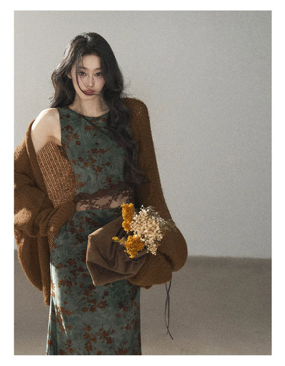 AOMALM - Caramel Brown Openwork Knit Cardigan