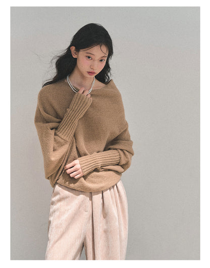 少也眼 “Soft Minimalism” Off-Shoulder Versatile Knit Top - Milk Tea Beige 6416515