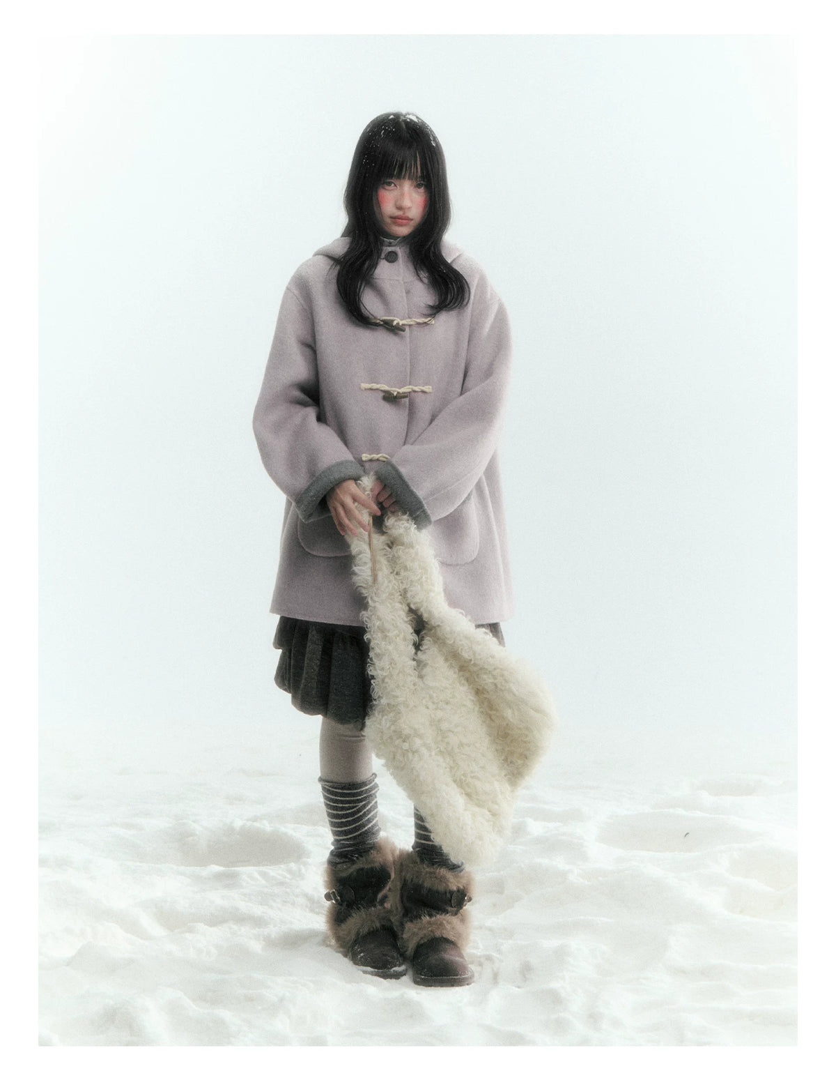 Horridale - Purple and Gray Reversible Hooded Wool Coat