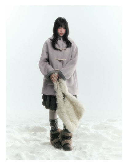 Horridale - Purple and Gray Reversible Hooded Wool Coat
