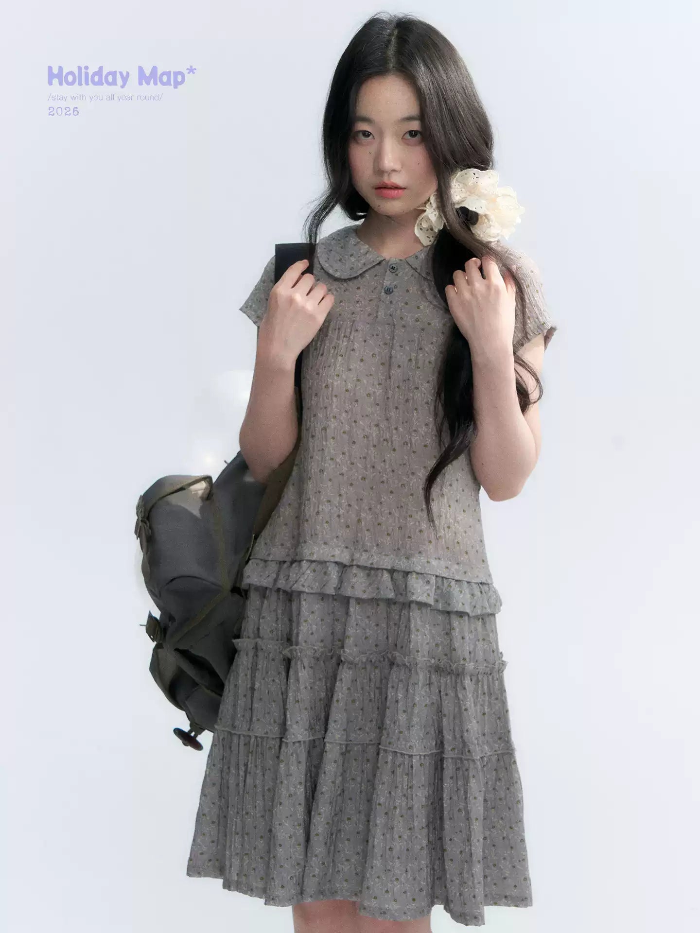 "Weekend Diary" Ruffle Tiered Polo Midi Dress