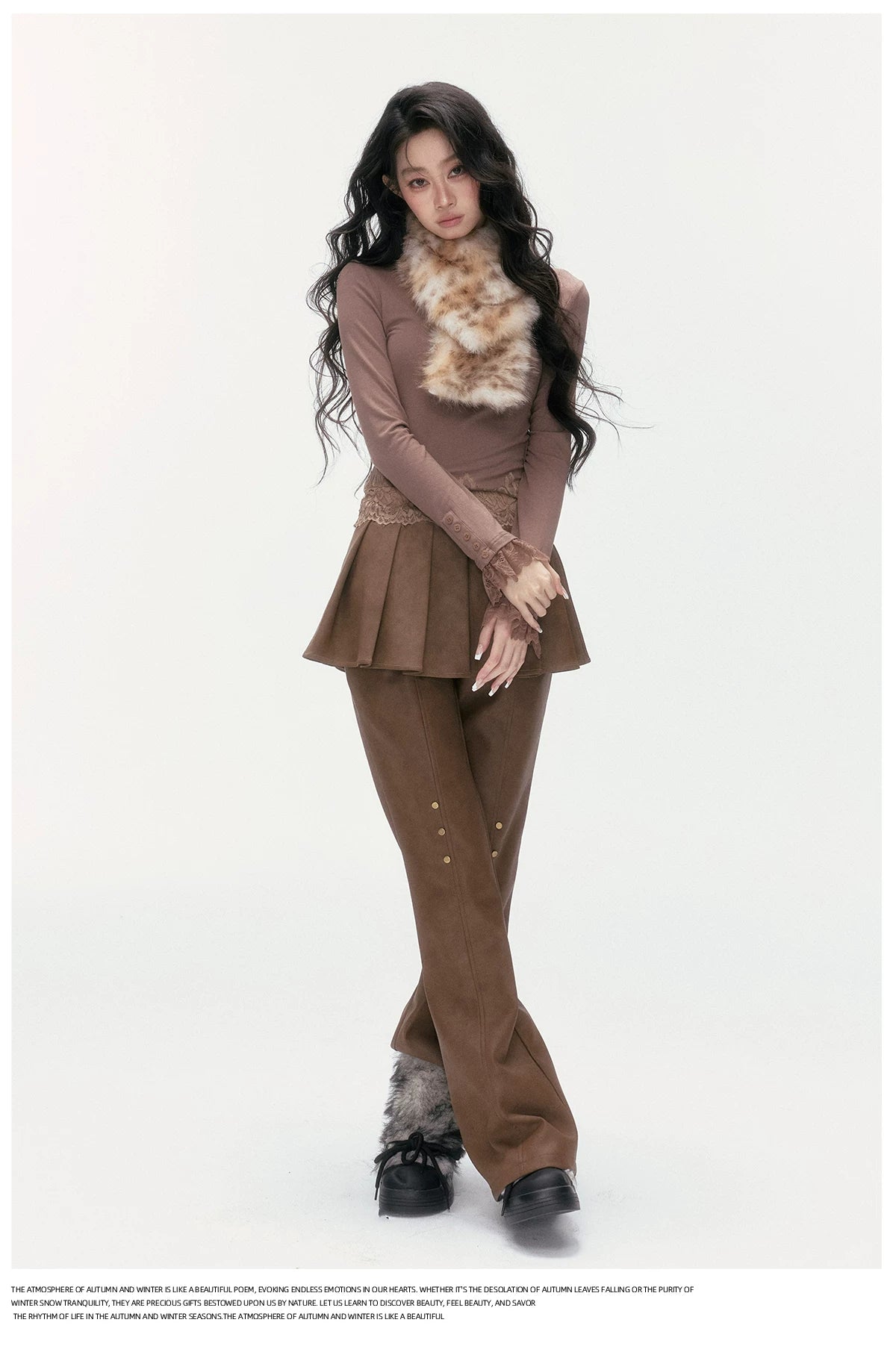 24olvides - [FREE GIFT] Winter Accessories Set: Faux Fur Scarf, Bucket Hat & Satin Bow Brooch